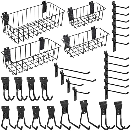 MENEONE Slatwall Baskets and Hooks, 32-Piece Set